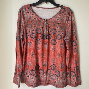 Floral Red Women's Top with Zipper